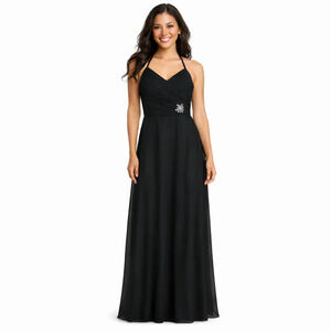 Mori Lee Formal Evening Gown Womens 10 Black Halter Maxi Dress Wedding Party